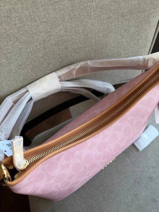 NWT Coach Gold/Powder Pink Laurel Shoulder Bag With Charms CEL12 Signature - Picture 6 of 6